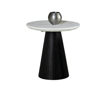 English Elm Contemporary Round End Table With Faux Marble Top And Black Reeded Base – Perfect For Any Living Space! B2741S00617