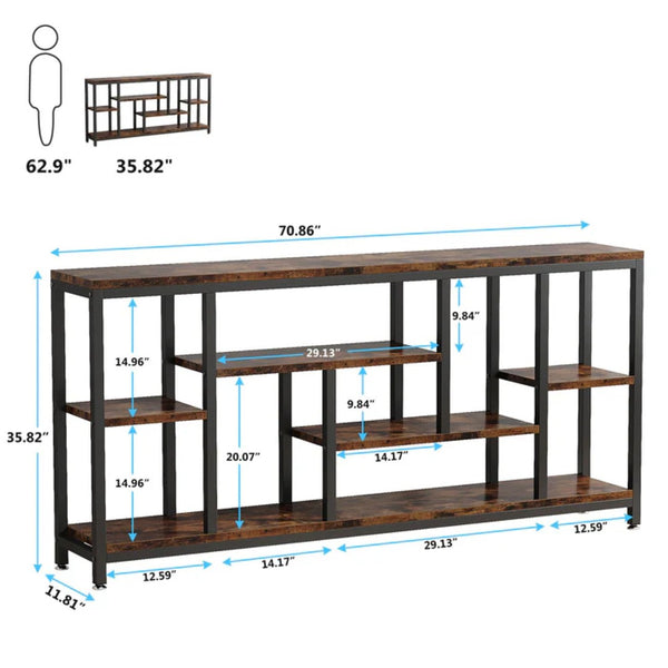 English Elm Coffee Console Table Industrial Metal Frame Vintage Wood Grain 2 Tier Entryway Sofa T3971P449857