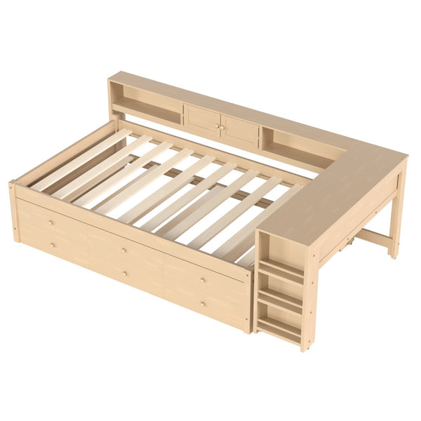 English Elm Twin Daybed Pine Frame with Trundle Desk Hutch Shelves and Storage for Kids Rooms Golden W1580S00460