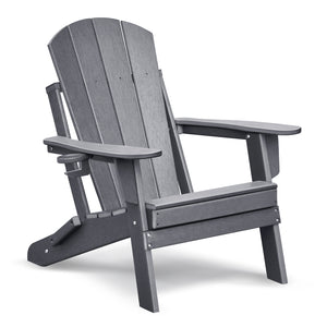 English Elm Folding Adirondack Chair HDPE All-Weather Patio Seat — Ergonomic, Foldable, Water & Heat Resistant Grey W1889P408674