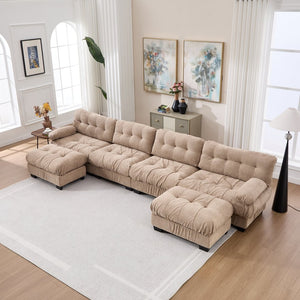 English Elm U Shaped Modular Cloud Sectional with Plush Flannelette Upholstery Deep Seat Living Room Sofa Light Brown W2120S00050