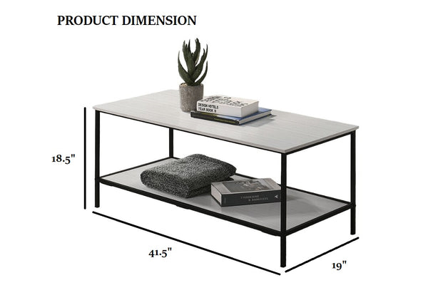 English Elm White Modern 3pc Table Set with Angular Geometric Metal Bases, Engineered Wood Surfaces, Sleek Living Room White 47 L x 21 W x 5 H B2741P392070
