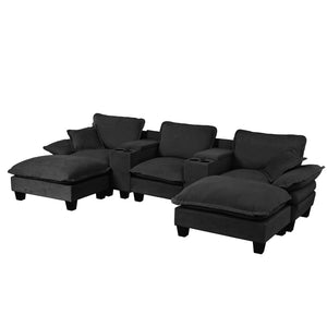 English Elm Modular Cloud Sectional U-shape Chenille Sofa with Storage Ottoman and Usb Charging Black W3163S00129