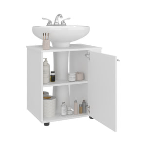 English Elm Phillips Under Sink Cabinet with Back Cut-Out for Pipes, Double Door Wide Freestanding White Storage B200P368104