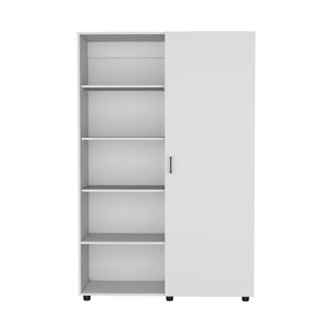 English Elm Eco 72" High 6-Tier Shelf Cabinet Armoire with Two Hanging Rods, Five Shelves, Mobile Storage Unit White 79.37 L x 22.83 W x 4.33 H B070S00349
