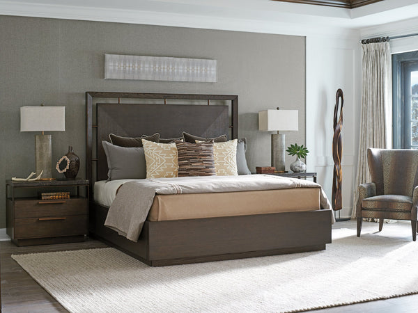 Lexington Barclay Butera Sundance Panel Bed - Elegant King Design With Floating Headboard, Metal Accents & Rich Mocha Finish Canyon  930-134c