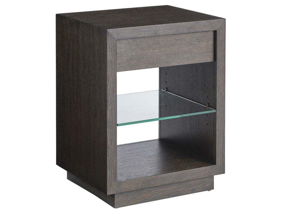 Lexington Barclay Butera City Creek Night Table - Elegant Quartered White Oak Design With Glass Shelf And Stylish Storage Canyon  930-622