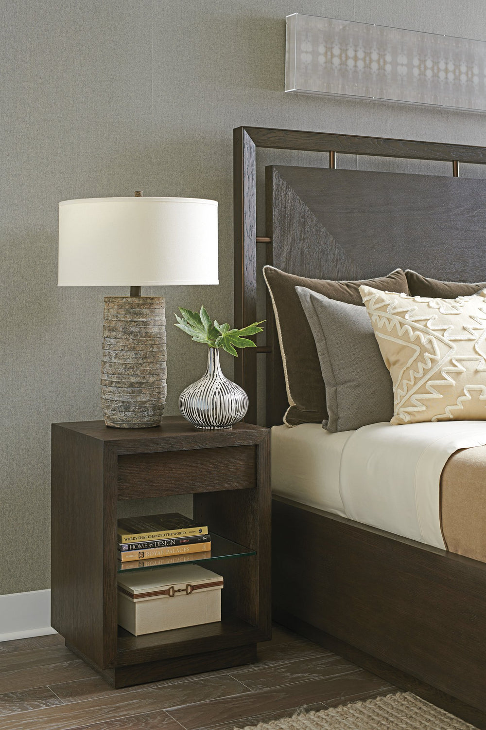 Lexington Barclay Butera City Creek Night Table - Elegant Quartered White Oak Design With Glass Shelf And Stylish Storage Canyon  930-622