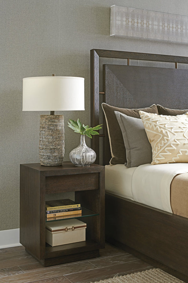 Lexington Barclay Butera City Creek Night Table - Elegant Quartered White Oak Design With Glass Shelf And Stylish Storage Canyon  930-622