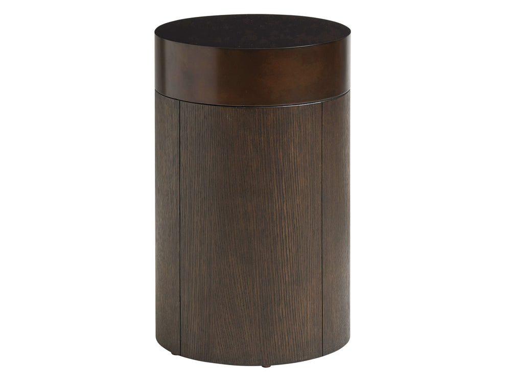 Lexington Barclay Butera Black Diamond Round End Table - Elegant Quartered White Oak With Burnished Bronze Accents For Luxury Canyon  930-950