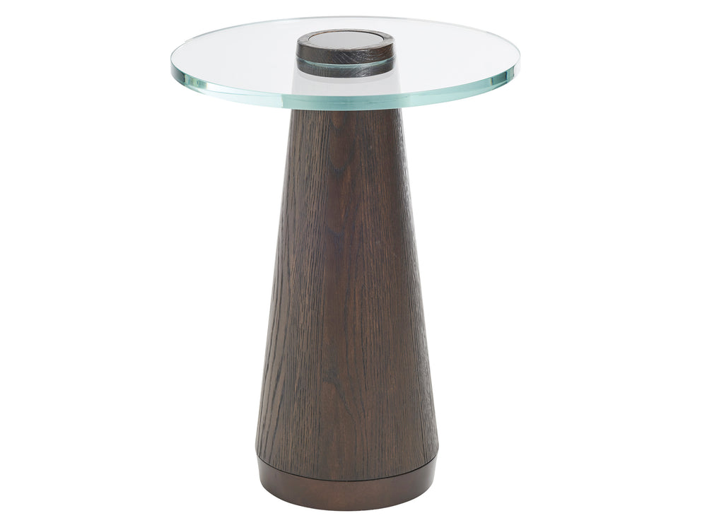 Lexington Barclay Butera Apex Stylish Glass Top Accent Table With Elegant Quartered Oak Base And Burnished Bronze Accents Canyon  930-952