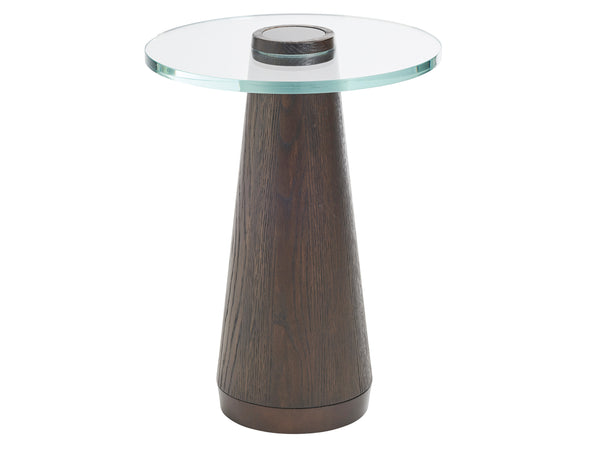 Lexington Barclay Butera Apex Stylish Glass Top Accent Table With Elegant Quartered Oak Base And Burnished Bronze Accents Canyon  930-952