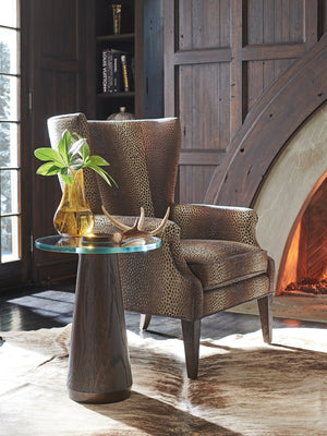 Lexington Barclay Butera Apex Stylish Glass Top Accent Table With Elegant Quartered Oak Base And Burnished Bronze Accents Canyon  930-952