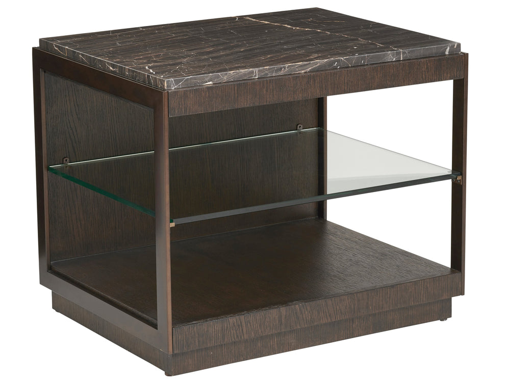 Lexington Barclay Butera Summit Elegant End Table With Alpine Marble Top, Burnished Bronze Frame, And Glass Shelf Design Canyon  930-955