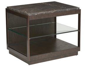 Lexington Barclay Butera Summit Elegant End Table With Alpine Marble Top, Burnished Bronze Frame, And Glass Shelf Design Canyon  930-955