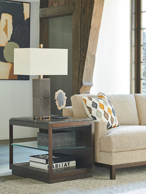 Lexington Barclay Butera Summit Elegant End Table With Alpine Marble Top, Burnished Bronze Frame, And Glass Shelf Design Canyon  930-955