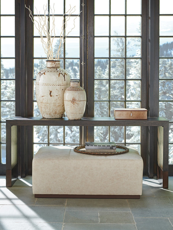 Lexington Barclay Butera Deer Valley Console Table - Elegant Quartered White Oak Design With Burnished Bronze Metal Accents Canyon  930-966