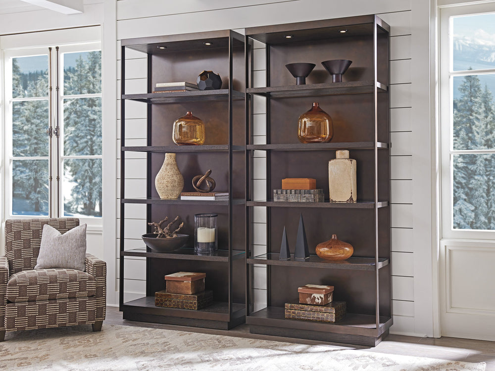 Lexington Barclay Butera Sugarloaf Etagere - Elegant Quartered White Oak Design With Led Lighting And Ultra-clear Glass Shelves Canyon  930-991