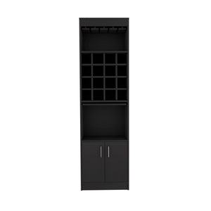 English Elm Being Kava Bar Cabinet Black - Double Door Storage, Two Shelves, 16 Wine Slots, Glass Rack, Easy Assembly B200S00174