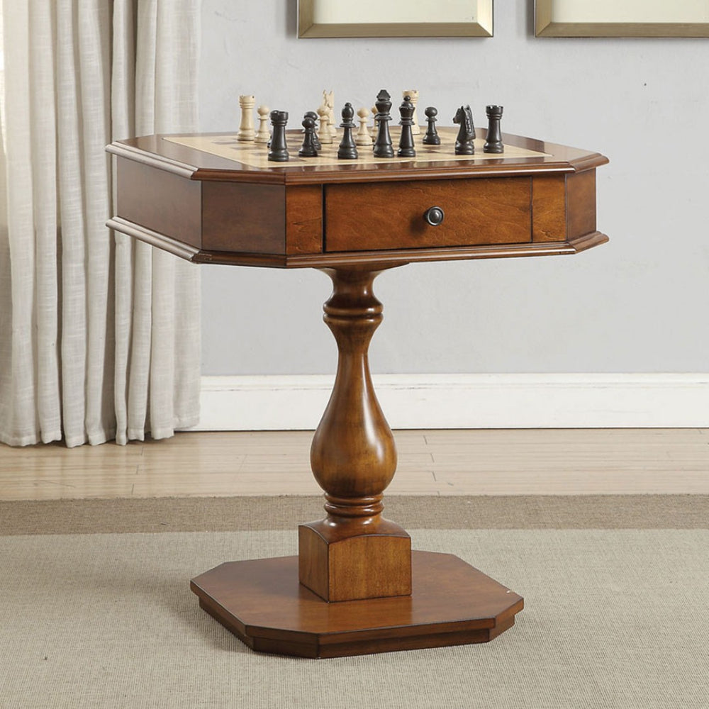 English Elm Square Cherry Finished Game Table with Turned Pedestal Base for Study or Library B016P314075
