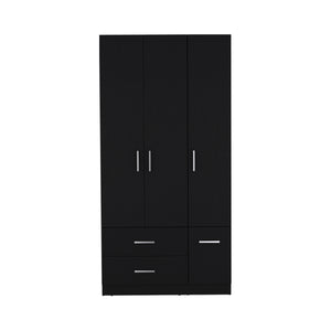 English Elm Armoire Melfa 71" H with 2 doors, 3 drawers and hanging rod for organized, elegant bedroom storage Black 41 L x 23 W x 6 H B097S00124