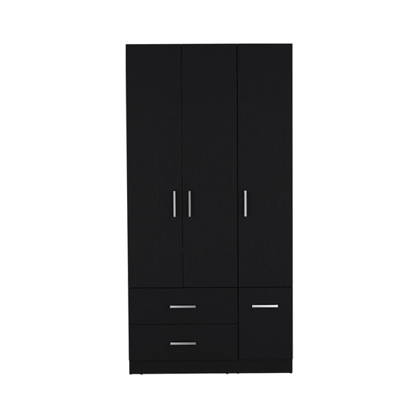 English Elm Armoire Melfa 71" H with 2 doors, 3 drawers and hanging rod for organized, elegant bedroom storage Black 41 L x 23 W x 6 H B097S00124