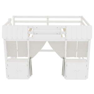 English Elm Full Loft Bed With Bookshelf & Storage - Amusement Park Design, Safety Guardrails, Cozy White Finish W1580S00358