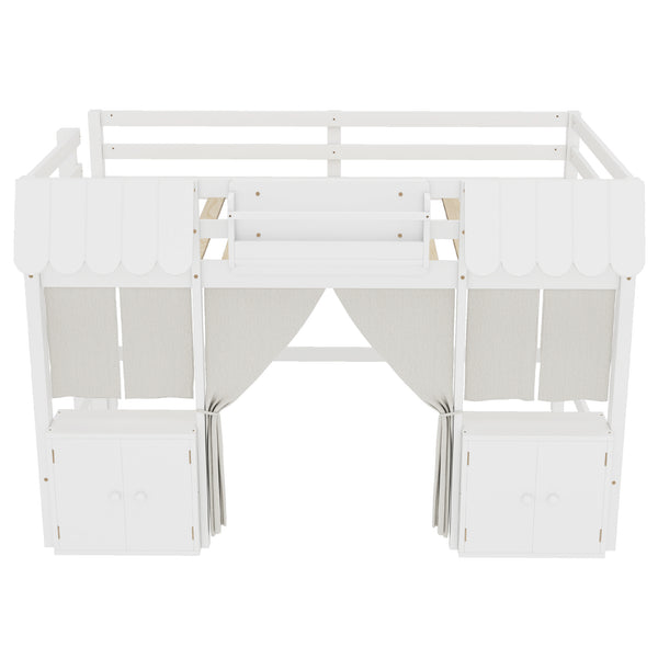 English Elm Full Loft Bed With Bookshelf & Storage - Amusement Park Design, Safety Guardrails, Cozy White Finish W1580S00358