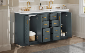 English Elm 60'' Bathroom Vanity Set With Elegant Ceramic Sink, Solid Wood Frame & Ample Storage For Modern Spaces N710SS00002C