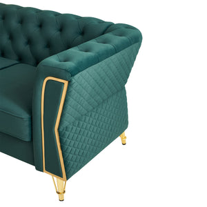 English Elm Modern Tufted Velvet Sofa 87.4" Green — Mid-Century Chesterfield Charm, Gold Accents, Plush Comfort W579P330003