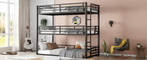 English Elm Twin Xl Triple Bunk Bed - Heavy-Duty Metal Frame With Guardrails & Noise-Reduced Design In Black W1580S00143-GIGA