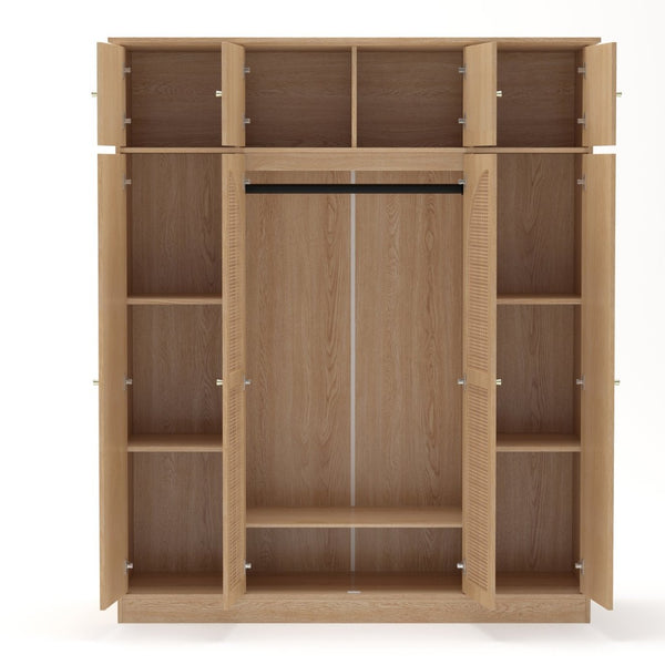 English Elm 70.87"tall Rattan Door Armoire Freestanding Wardrobe with Adjustable Shelves Hanging Rod Natural W757S00054
