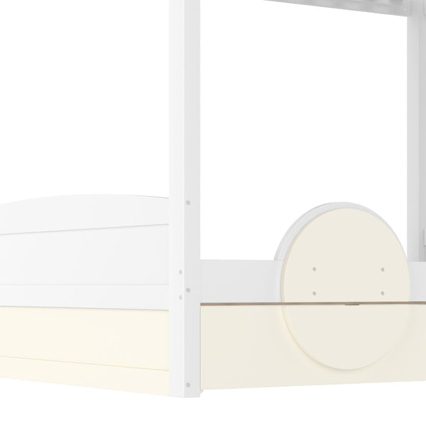 English Elm Full Bunk Bed with Trundle Bookshelf Storage Pine Frame Car Design for Kids Beige+White W1580S00444