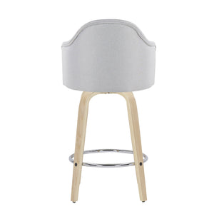 English Elm Ahoy Mid-Century Modern Counter Stool Set Of 2 With Light Grey Fabric & Natural Wood Legs - Stylish Comfort B202S00170