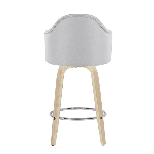 English Elm Ahoy Mid-Century Modern Counter Stool Set Of 2 With Light Grey Fabric & Natural Wood Legs - Stylish Comfort B202S00170