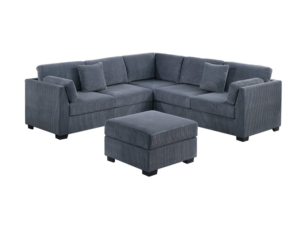 English Elm L-Sectional Corduroy 4-Piece L-Shaped Sectional Sofa Set with Ottoman, Plush Back Cushions & Throw Pillows Dark Gray 34 L x 26 W x 45 H B011S01769