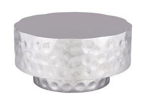 English Elm CT-90-30-30 Hand-Hammered Stainless Steel Coffee Table in Silver — Modern Rounded Artisanal Centerpiece B009P321117