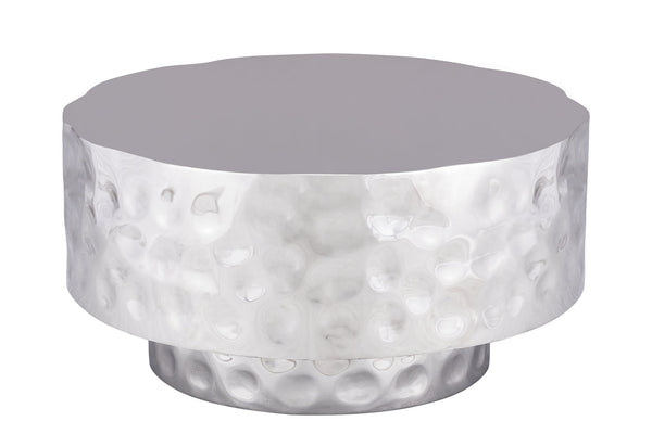 English Elm CT-90-30-30 Hand-Hammered Stainless Steel Coffee Table in Silver — Modern Rounded Artisanal Centerpiece B009P321117