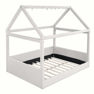 English Elm Full Size Upholstered House Daybed With Led Lighting, Cozy Beige Corduroy For Kids & Guests N7500001335A