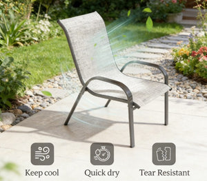 English Elm Stackable Outdoor Dining Chairs Set of 4 Mesh Back Patio Seating with Steel Frame T3971P444933