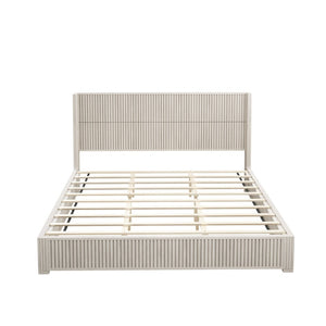English Elm Solid Rubberwood Queen Platform Bed Low Profile Grain Veneer Frame No Box Spring W1716S00043