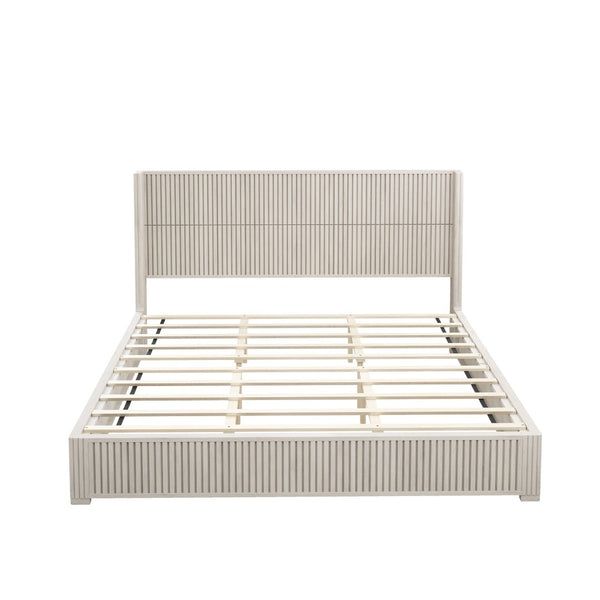 English Elm Solid Rubberwood Queen Platform Bed Low Profile Grain Veneer Frame No Box Spring W1716S00043