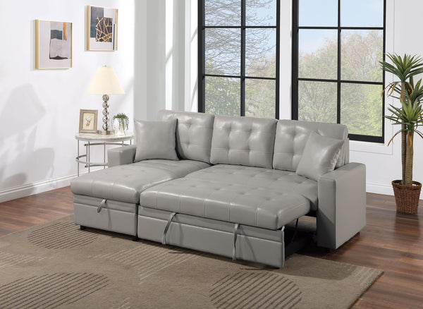 English Elm Light Gray Convertible Sectional Sofa with Pull-Out Bed, Reversible Storage Chaise, Tufted 2PC Set B011S01025