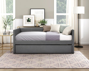 English Elm 1pc Trudy Daybed with Trundle Upholstered Fabric Modern Wooden Frame Versatile Guest Sofa Bed Dark Gray 82.5 L x 33 W x 6.5 H B011P256688