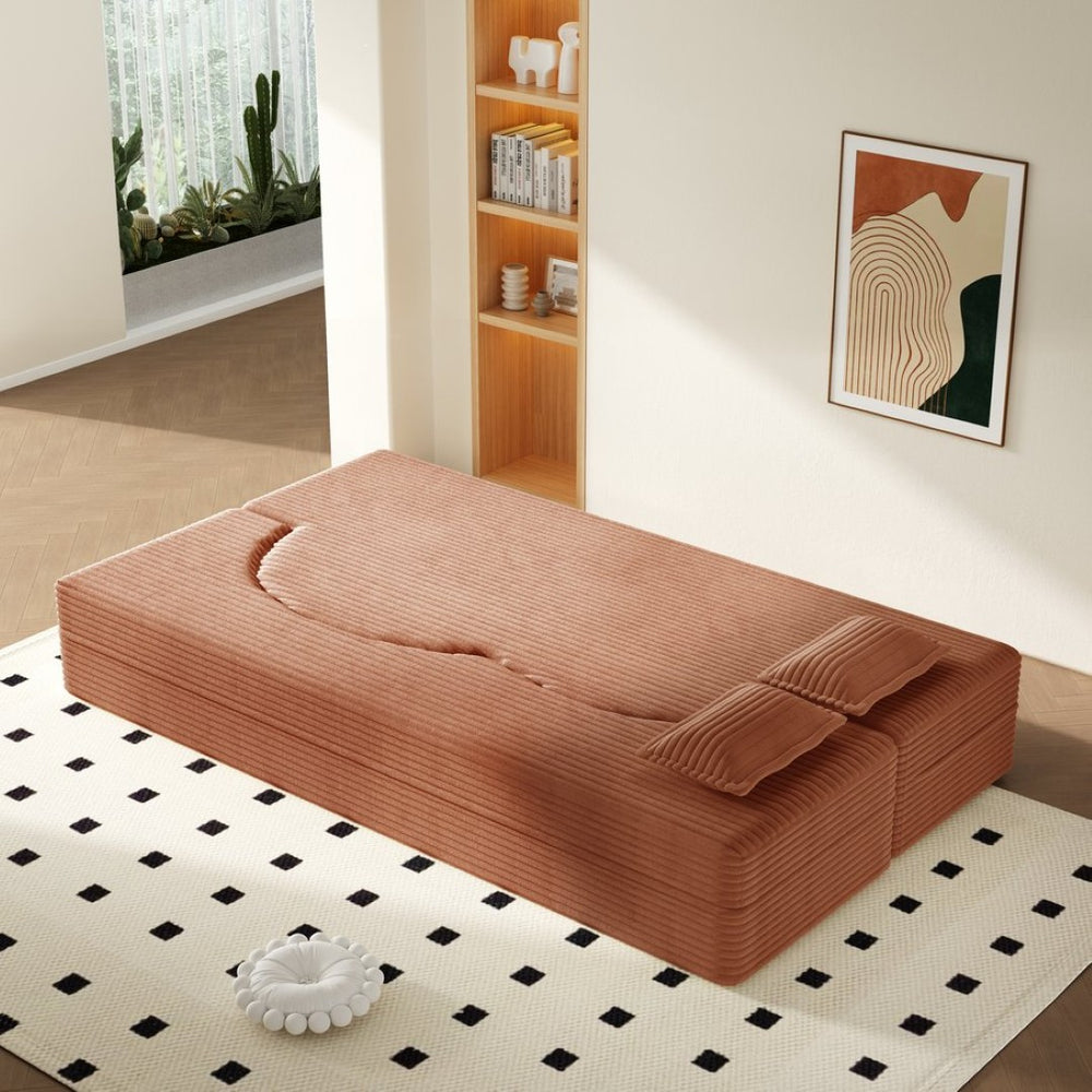 English Elm Modern Corduroy Floor Sofa Foldable Twin Sleeper Foam Filled for Compact Living Spaces Orange W1885P435362