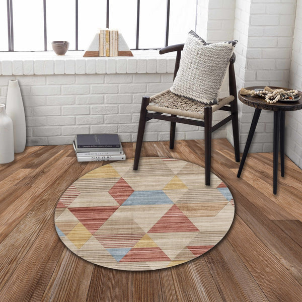 English Elm RABBIT Ivory Multi 41" Round Washable Non-Slip Rug – Durable Polyester, Kid & Pet Friendly, Foldable B186P261395