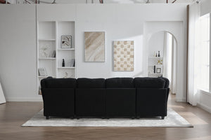 English Elm UNITED Modular 6-Seat Sectional Sofa with Removable Ottoman, Storage Compartments, Convertible Comfort Black W1568S00243