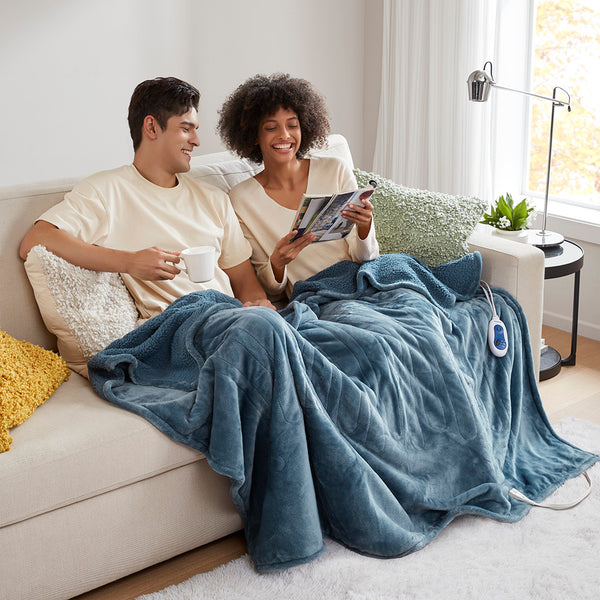 JLA Home Beautyrest - Throw Beautyrest Heated Oversized Microlight to Berber Reversible Throw with Secure Comfort Tech, Low EMF, 5-Year Warranty BR54-0308
