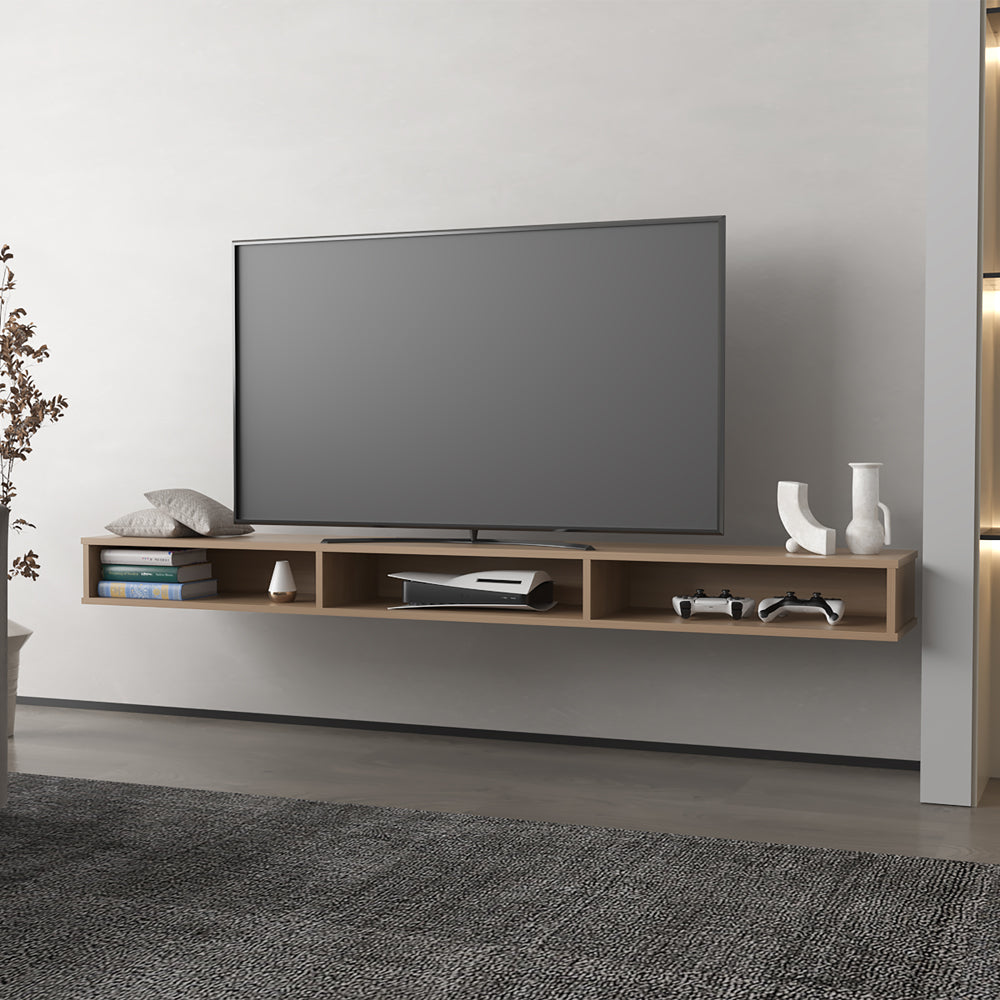 English Elm Manter Wall-Mounted TV Stand Macadamia Beige – Space-Saving Engineered Wood Shelf, Sleek Minimalist Design B092P306242