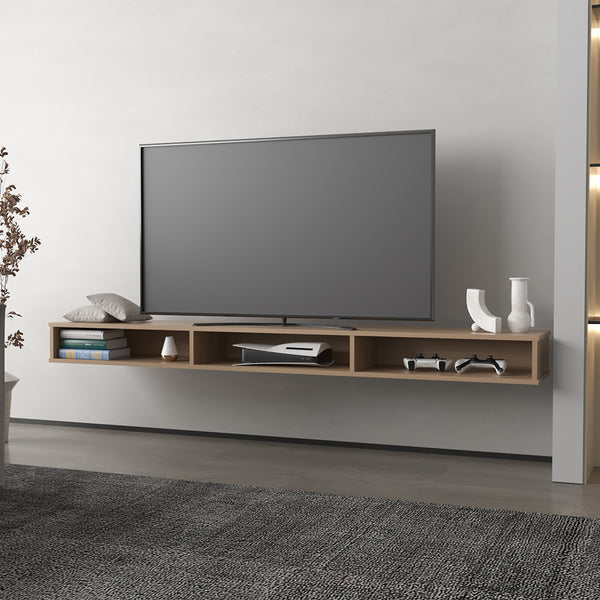 English Elm Manter Wall-Mounted TV Stand Macadamia Beige – Space-Saving Engineered Wood Shelf, Sleek Minimalist Design B092P306242